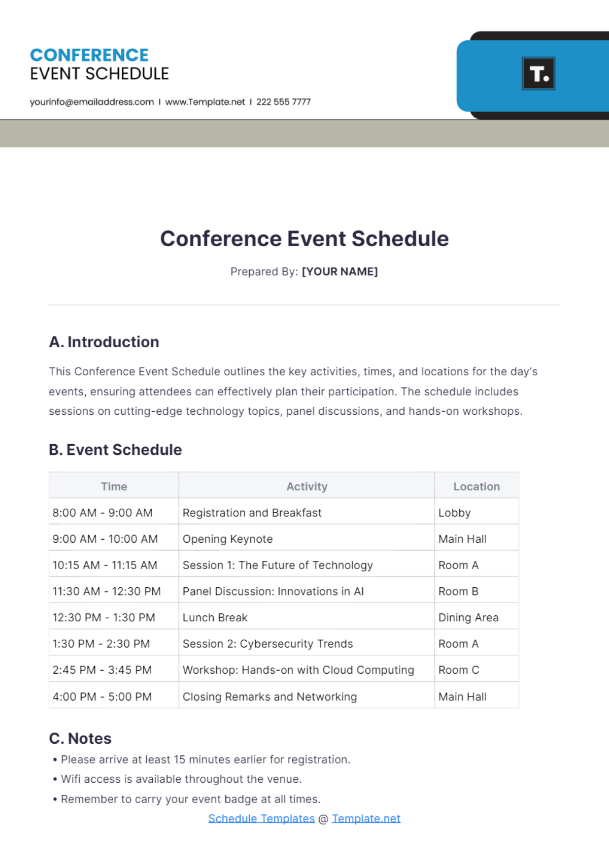 Conference Event Schedule Template - Edit Online & Download