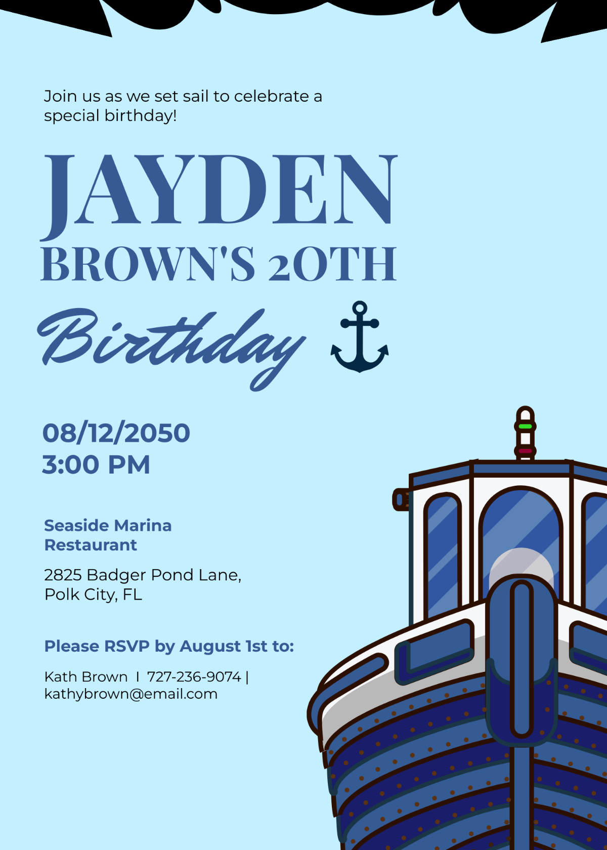 Sailboat Nautical Birthday Invitation