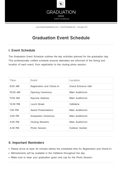 Free Graduation Event Schedule Template to Edit Online