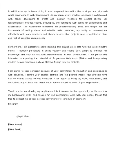 Free Web Developer Entry Level Cover Letter to Edit Online