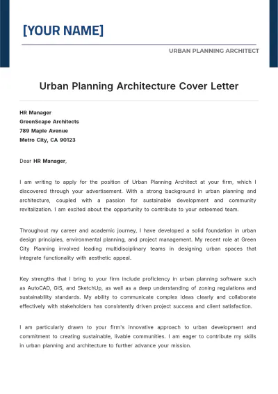 Free Urban Planning Architecture Cover Letter to Edit Online