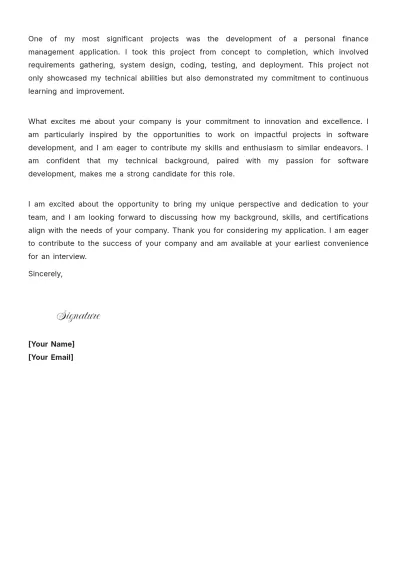 Free Software Engineer Entry Level Cover Letter to Edit Online