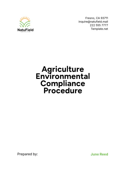 Free Agriculture Environmental Compliance Procedure Template to Edit Online