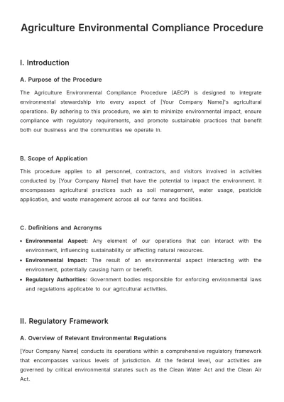 Free Agriculture Environmental Compliance Procedure Template to Edit Online