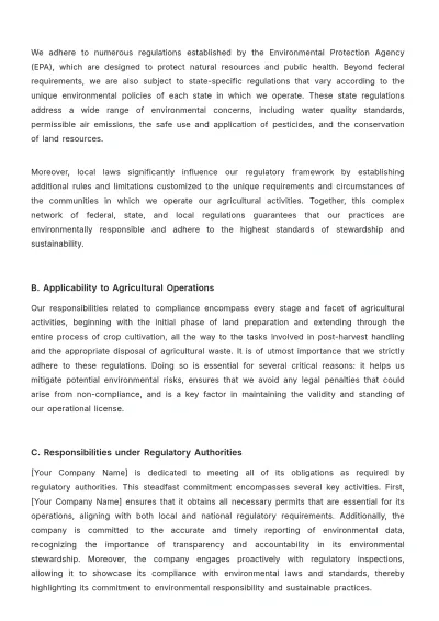 Free Agriculture Environmental Compliance Procedure Template to Edit Online