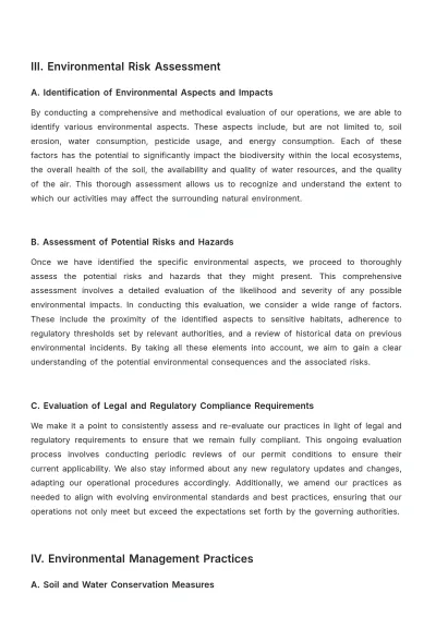 Free Agriculture Environmental Compliance Procedure Template to Edit Online