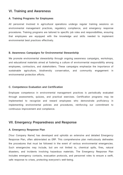 Free Agriculture Environmental Compliance Procedure Template to Edit Online