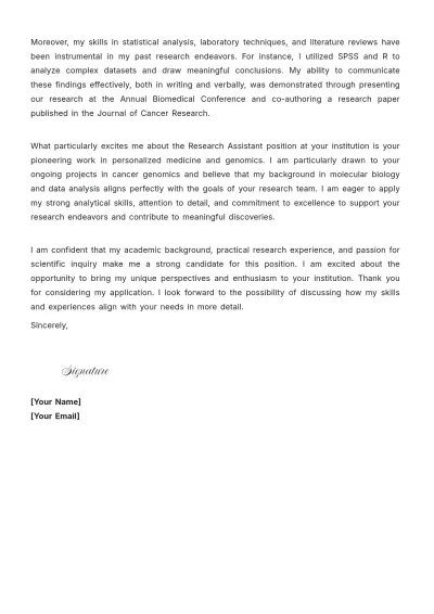 Free Research Assistant Entry Level Cover Letter to Edit Online