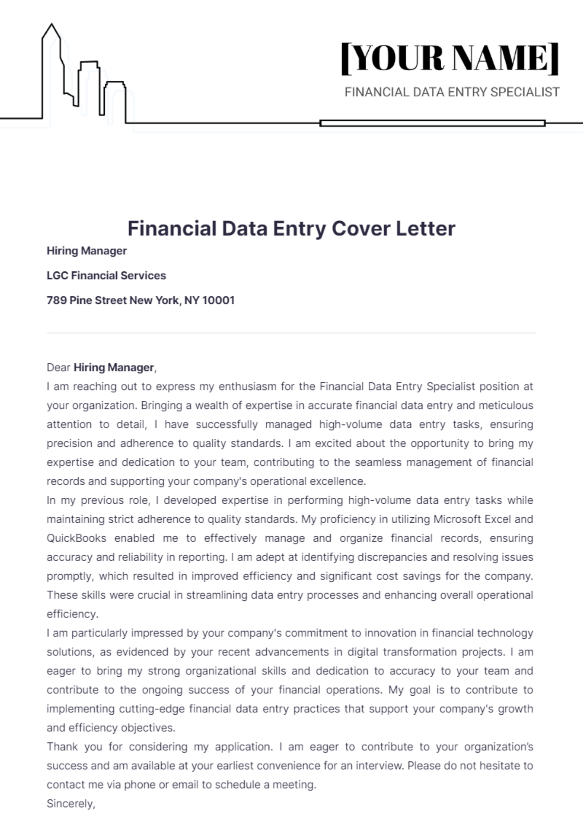 Financial Data Entry Cover Letter - Edit Online & Download