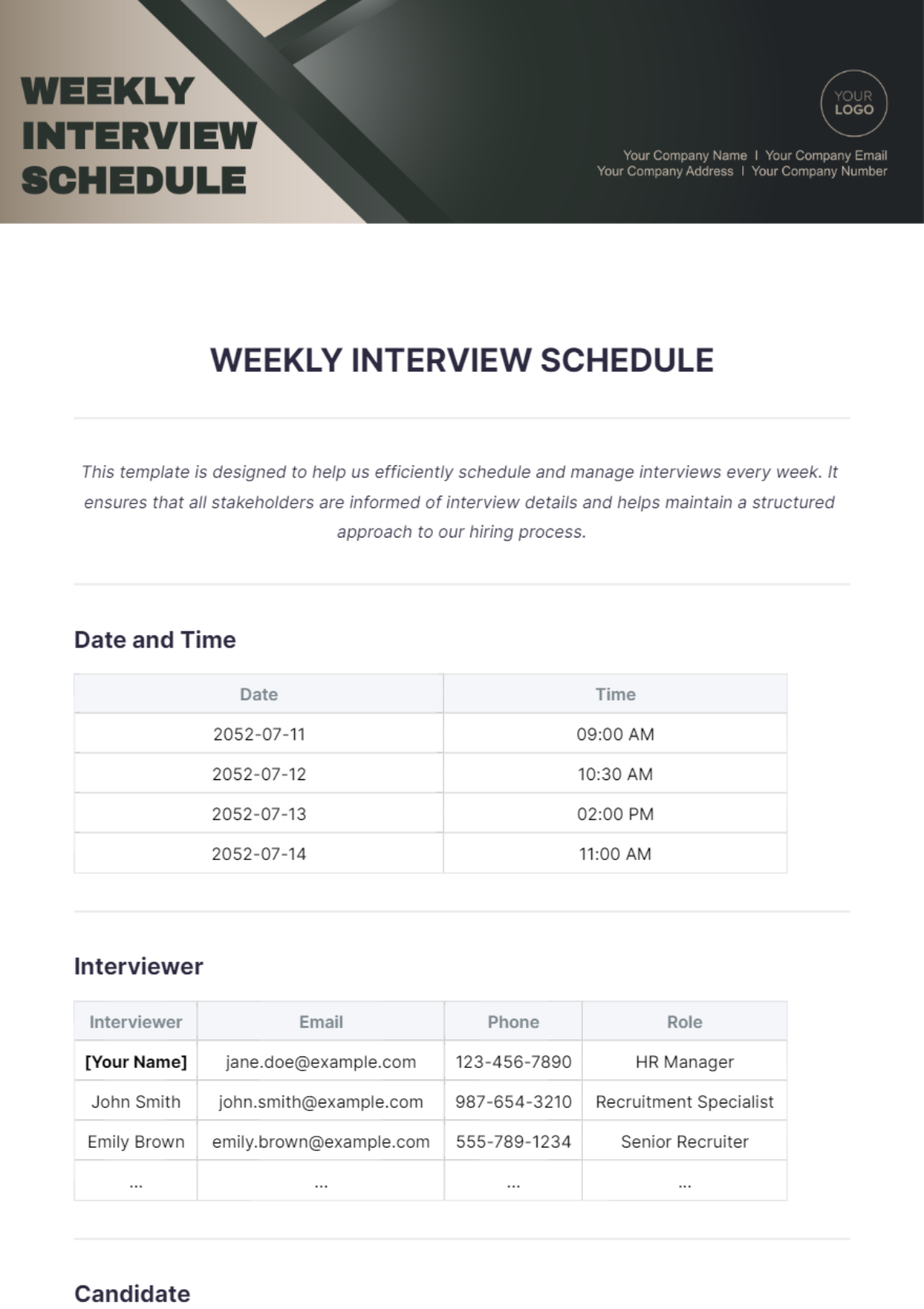 Weekly Interview Schedule Template - Edit Online & Download