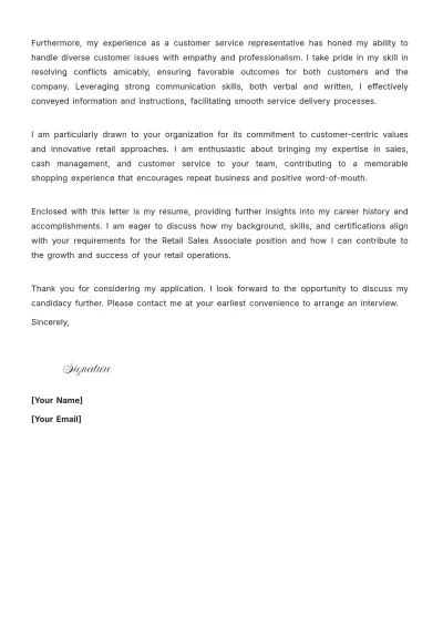 Free Retail Entry Level Cover Letter to Edit Online