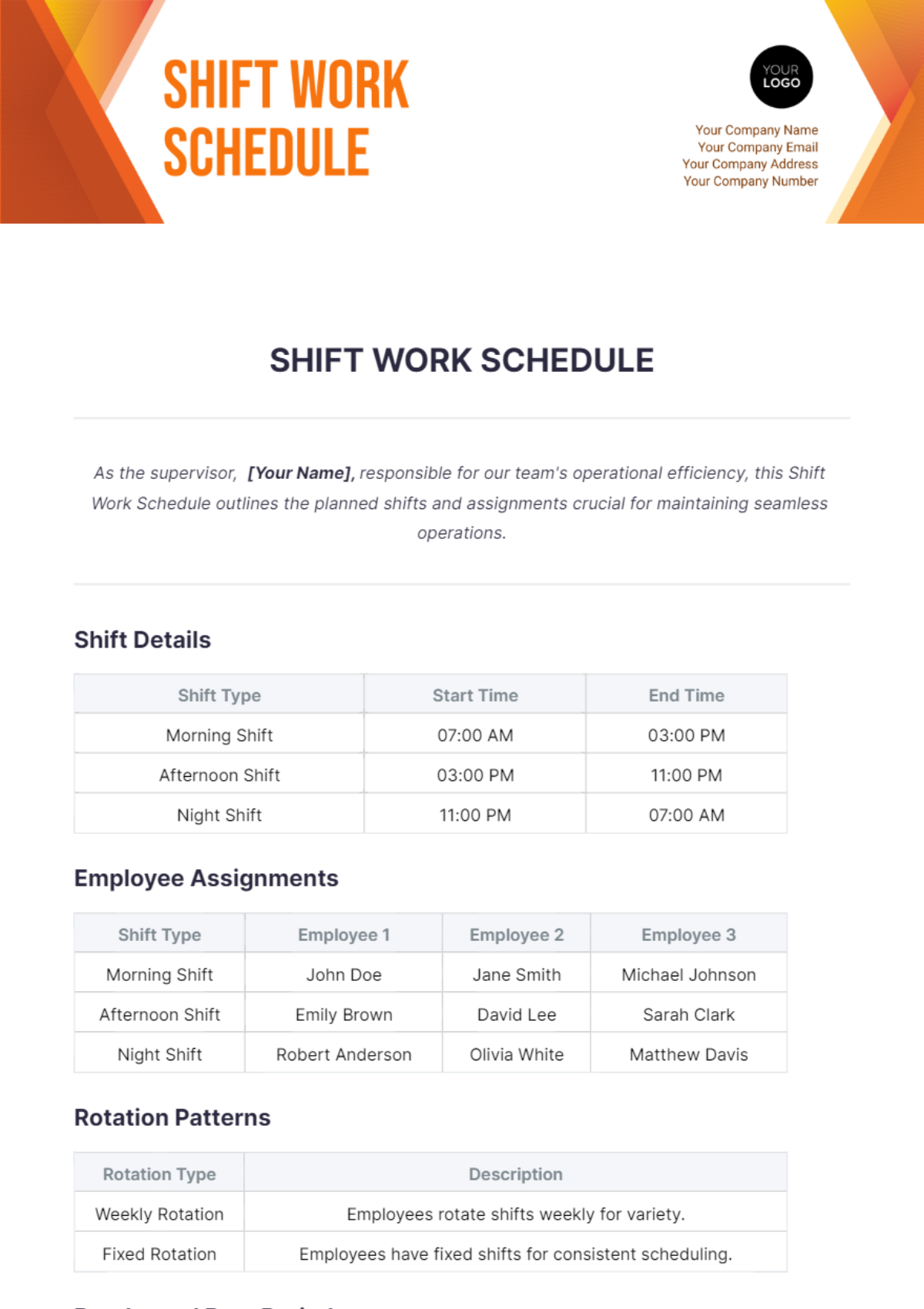 Shift Work Schedule Template - Edit Online & Download