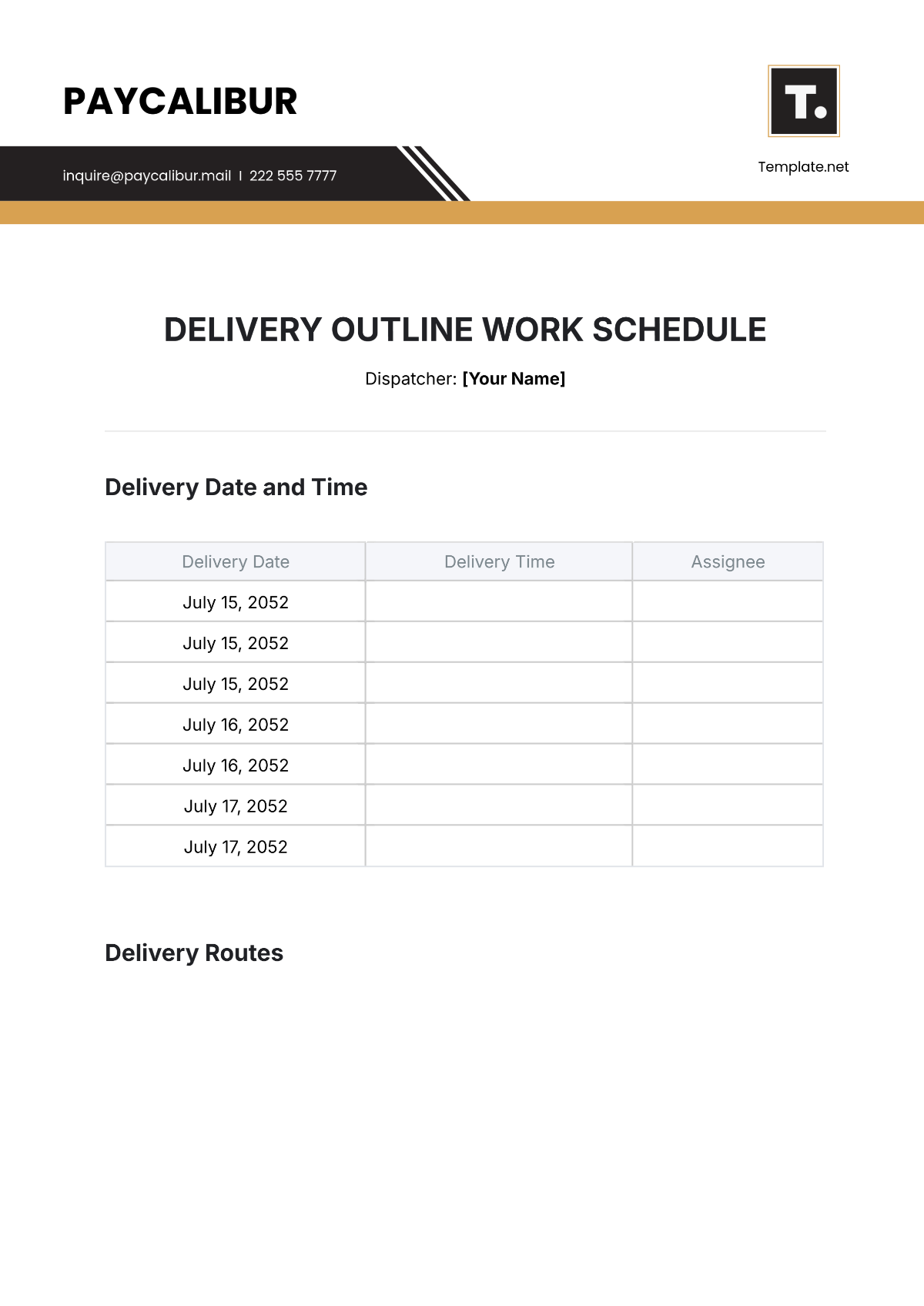 Free Delivery Outline Work Schedule Template