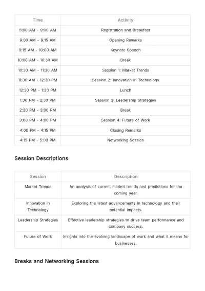Free Corporate Event Schedule Template to Edit Online
