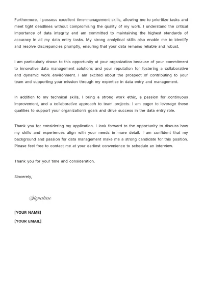 Free Data Entry Specialist Cover Letter to Edit Online