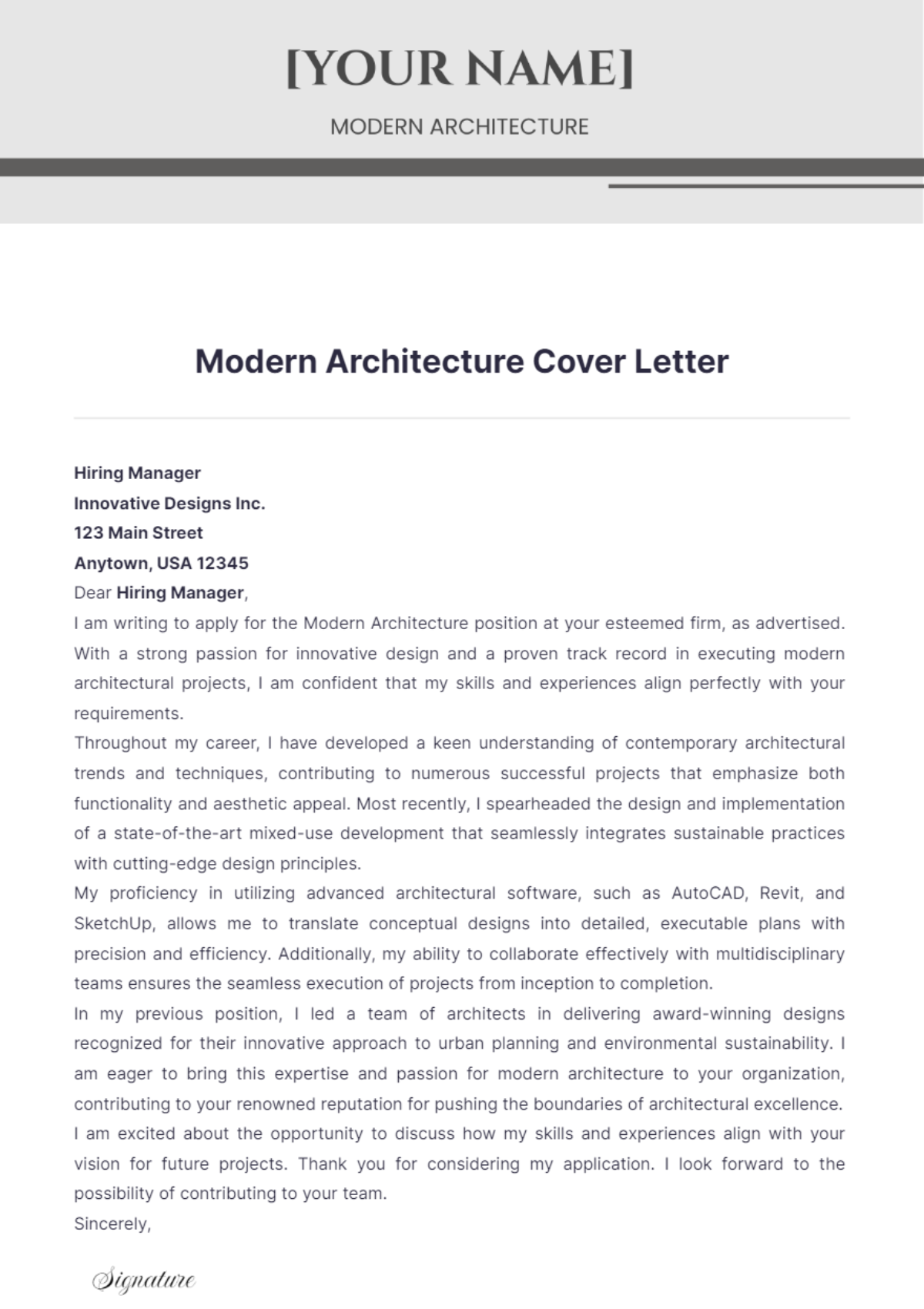 Modern Architecture Cover Letter - Edit Online & Download