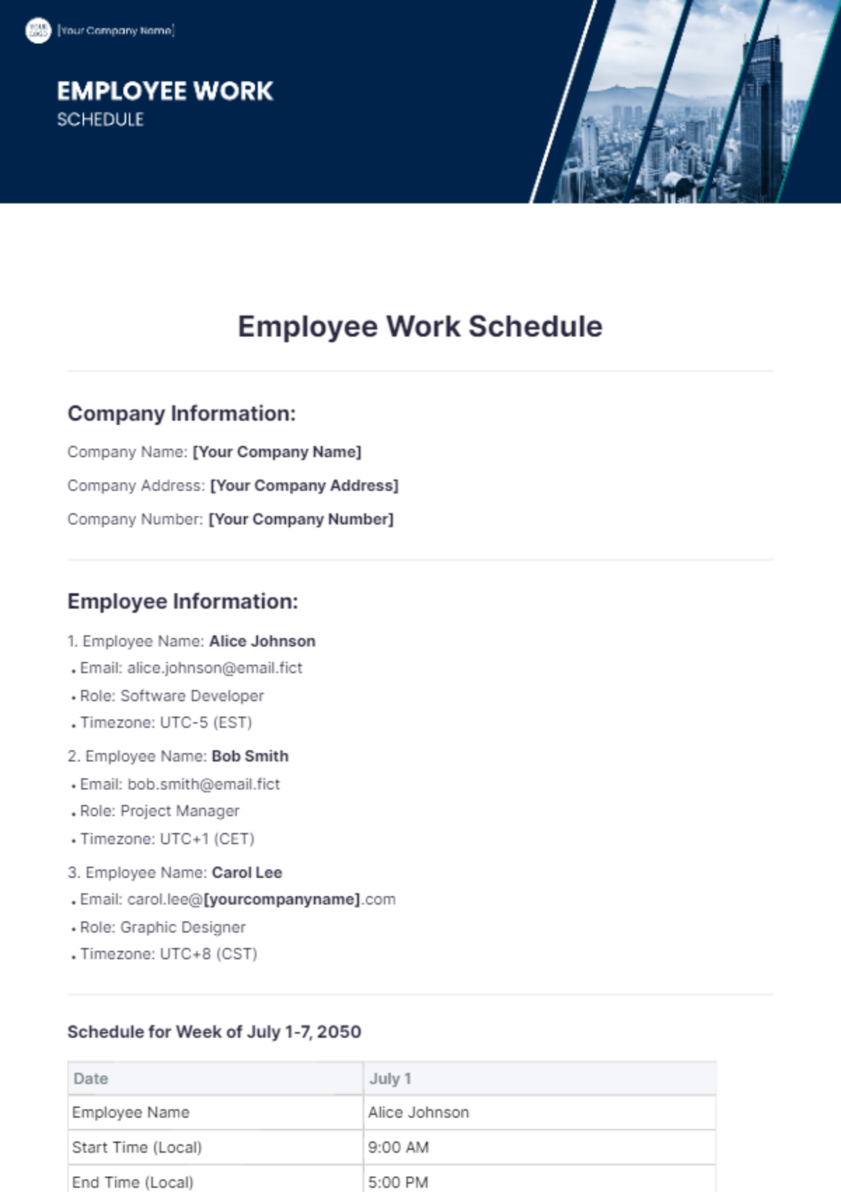 Employee Work Schedule Template - Edit Online & Download