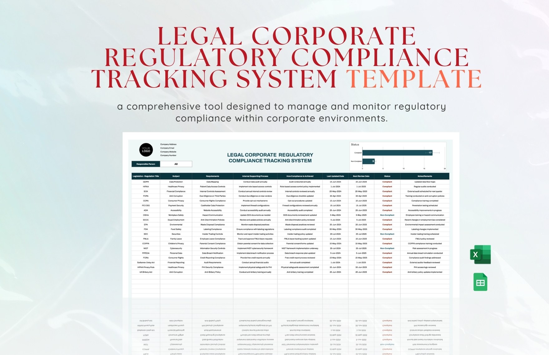 Legal Corporate  Regulatory Compliance Tracking System Template