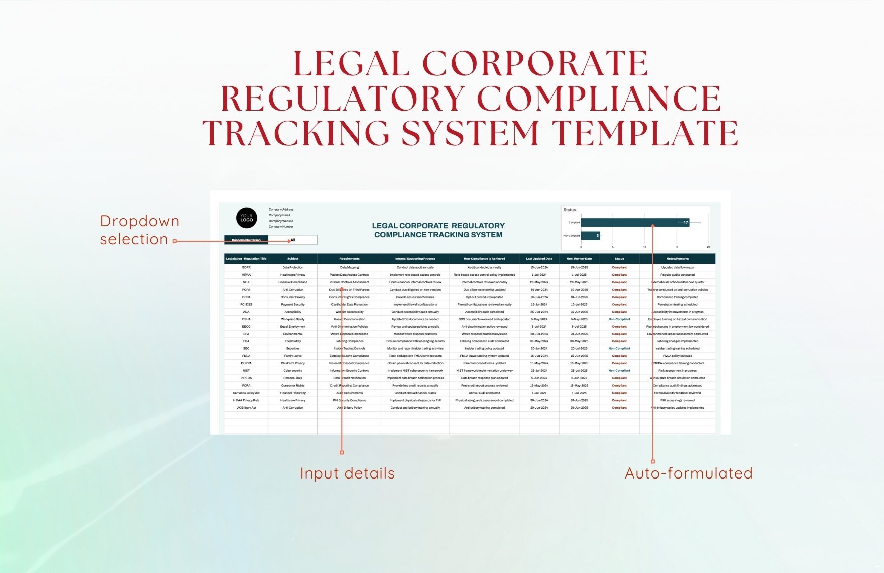 Legal Corporate  Regulatory Compliance Tracking System Template
