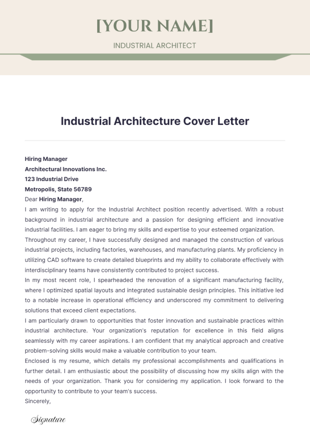 Industrial Architecture Cover Letter - Edit Online & Download