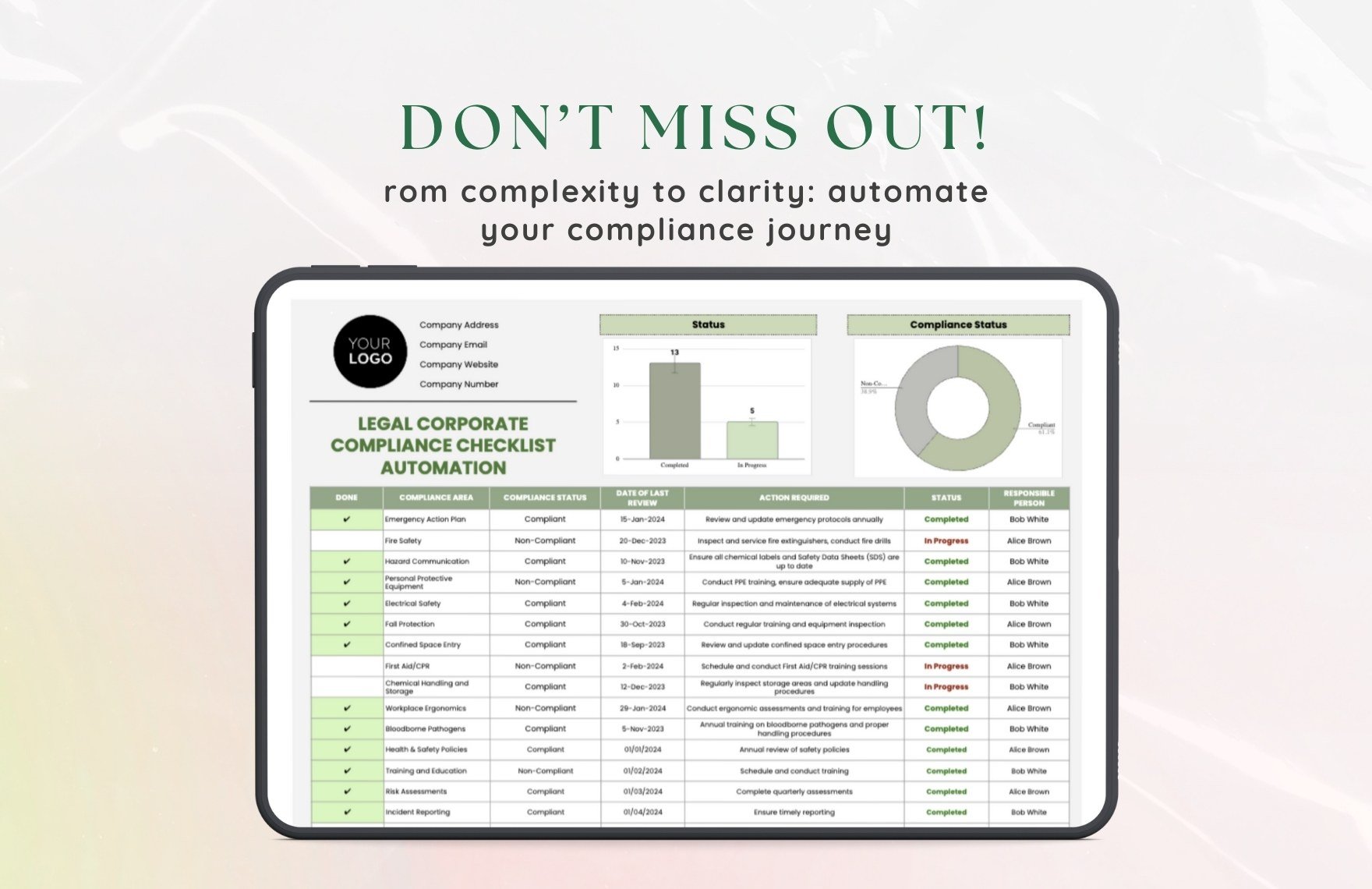 Legal Corporate Compliance Checklist Automation Template