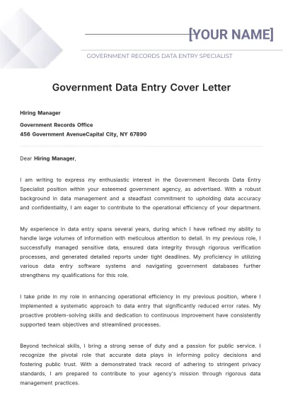 Free Government Data Entry Cover Letter to Edit Online