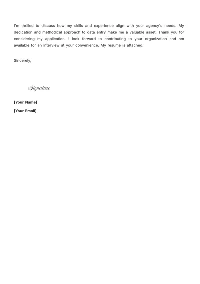 Free Government Data Entry Cover Letter to Edit Online