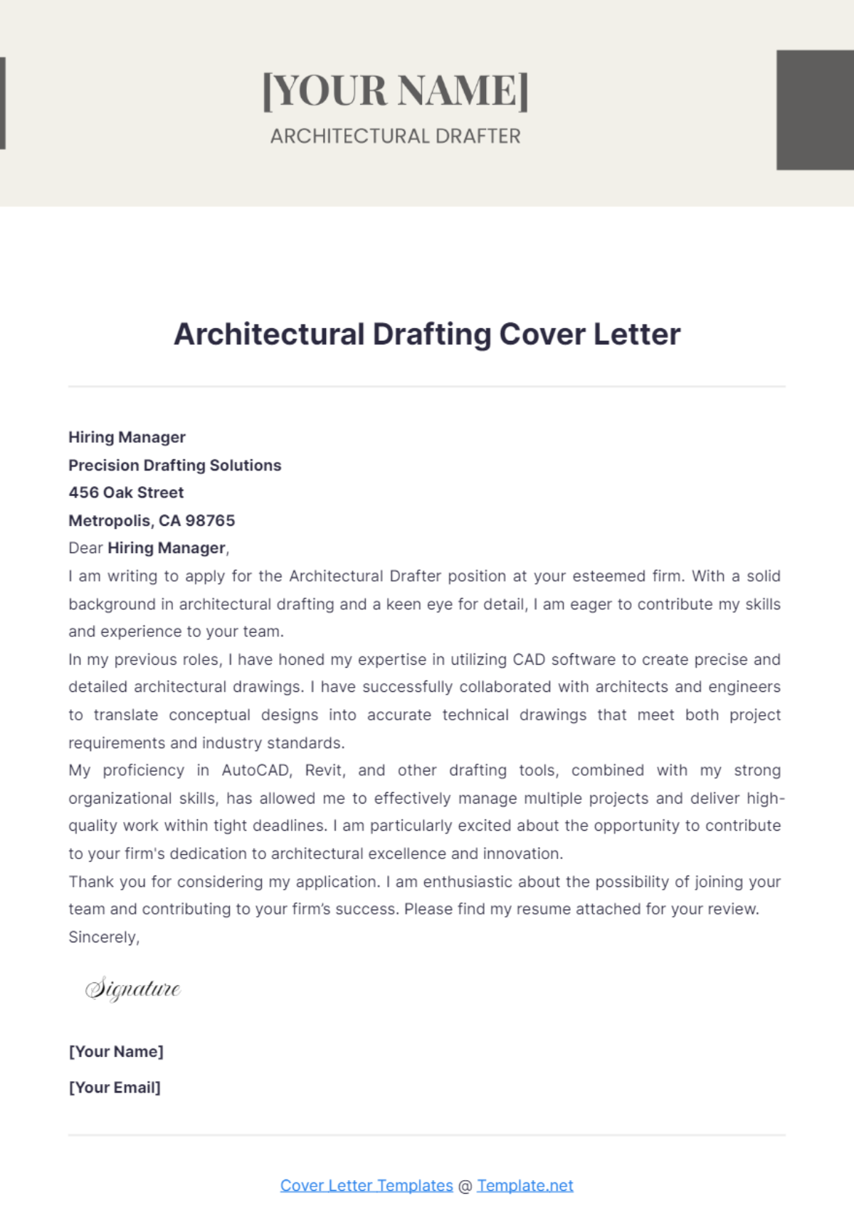 Architectural Drafting Cover Letter - Edit Online & Download