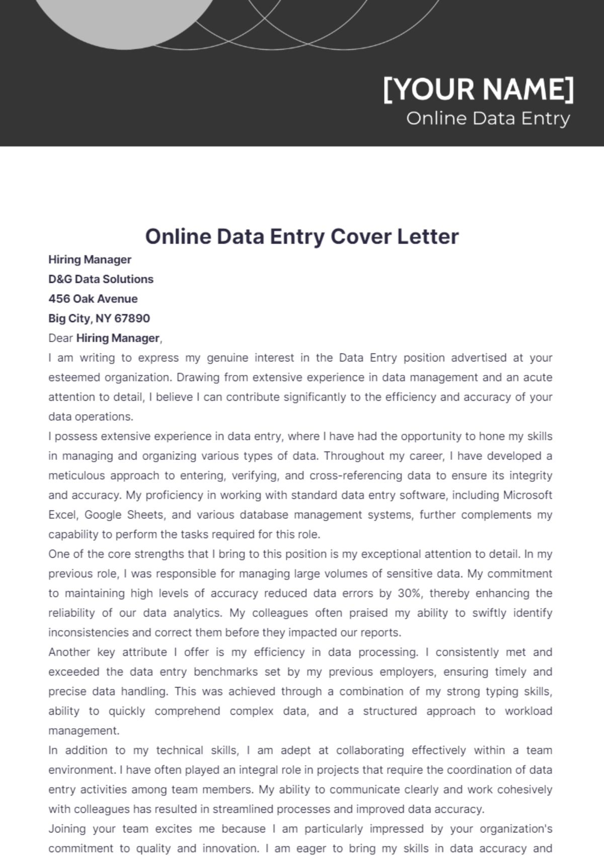 Online Data Entry Cover Letter - Edit Online & Download