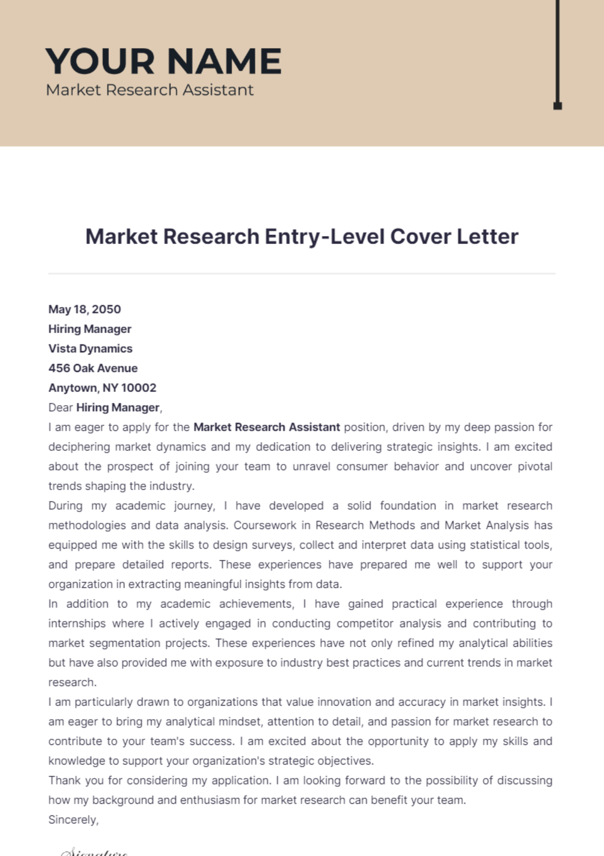 Market Research Entry Level Cover Letter - Edit Online & Download