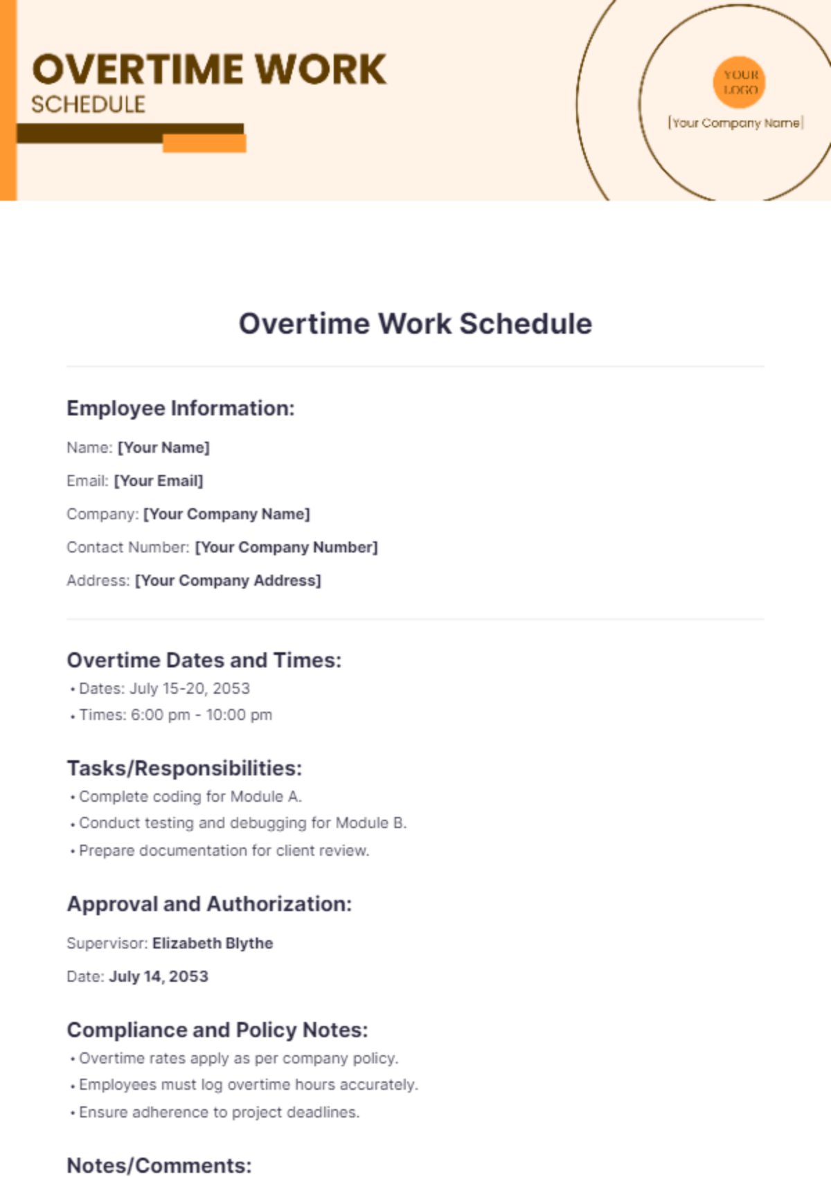 Overtime Work Schedule Template - Edit Online & Download