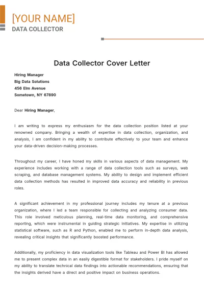 Free Data Collector Cover Letter to Edit Online