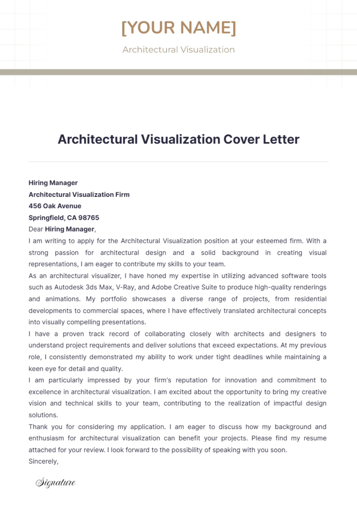 Architectural Visualization Cover Letter - Edit Online & Download