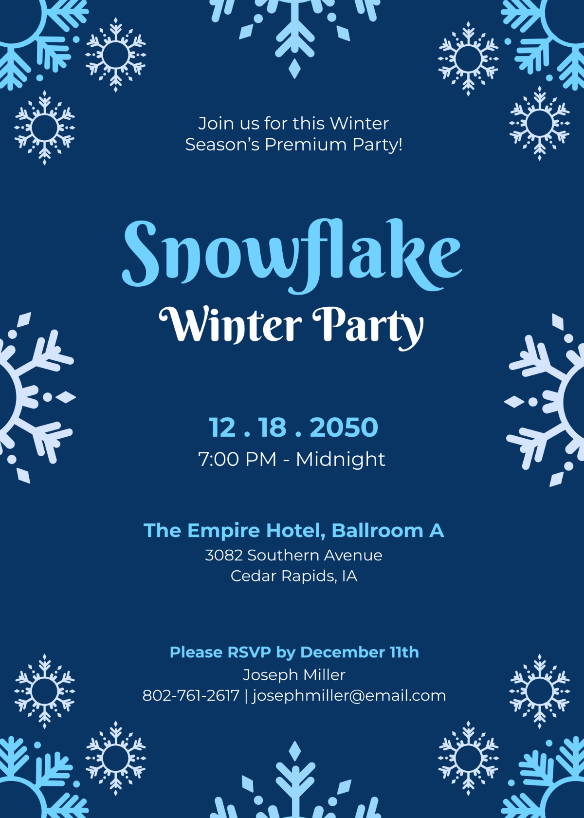 Snowflake Winter Party Invitation
