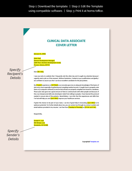Clinical Data Associate Cover Letter Template