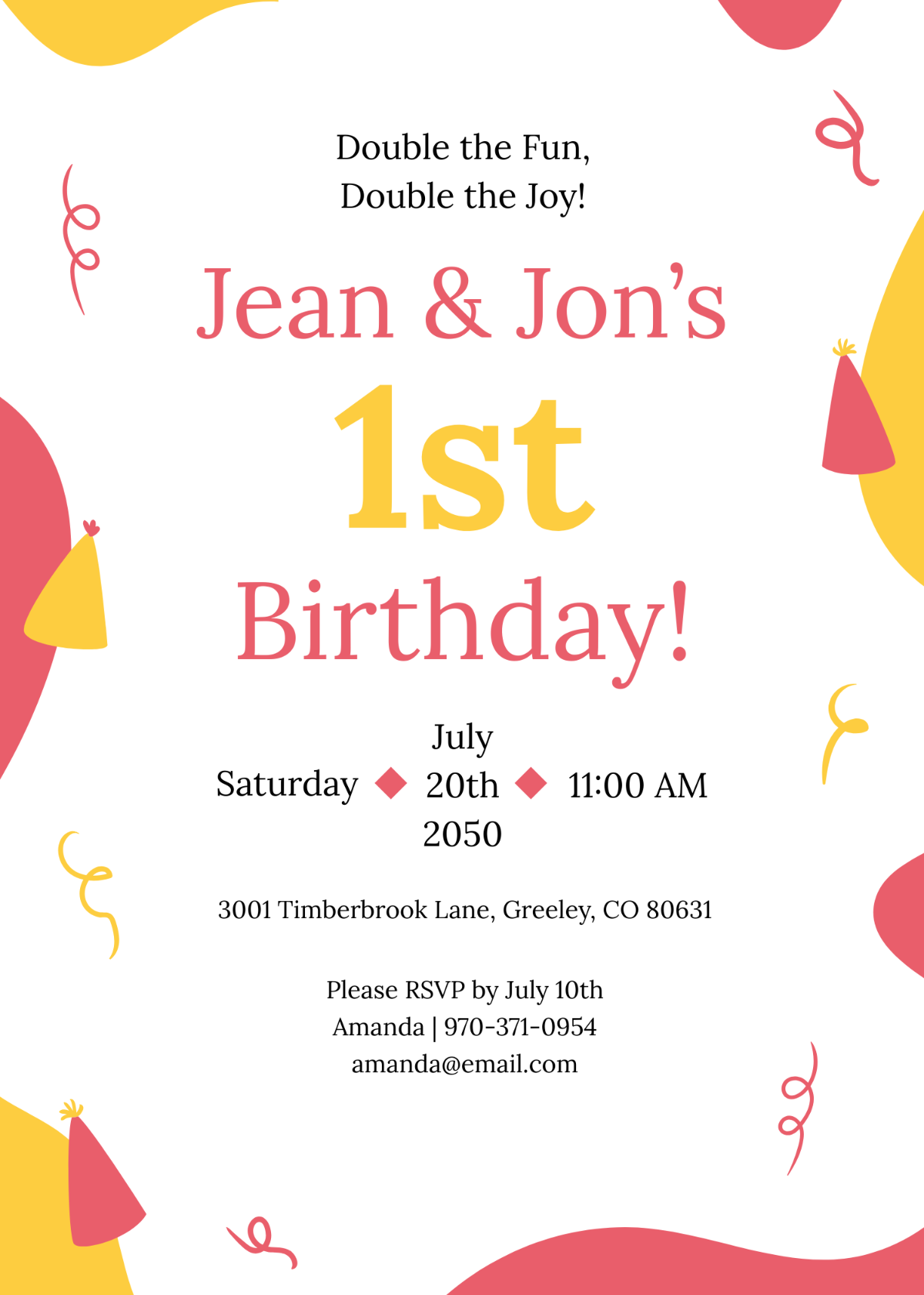 Kids Twins Birthday Invitation