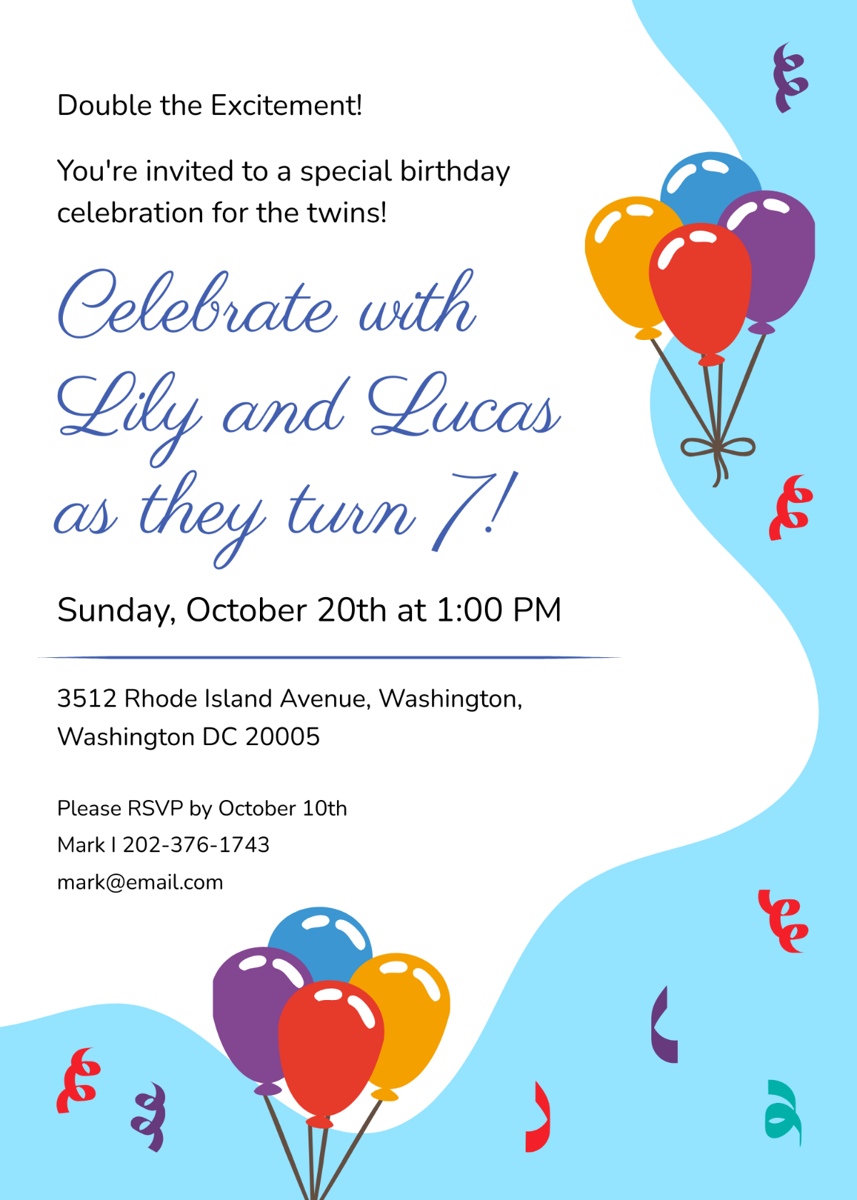 Joint Twins Birthday Invitation