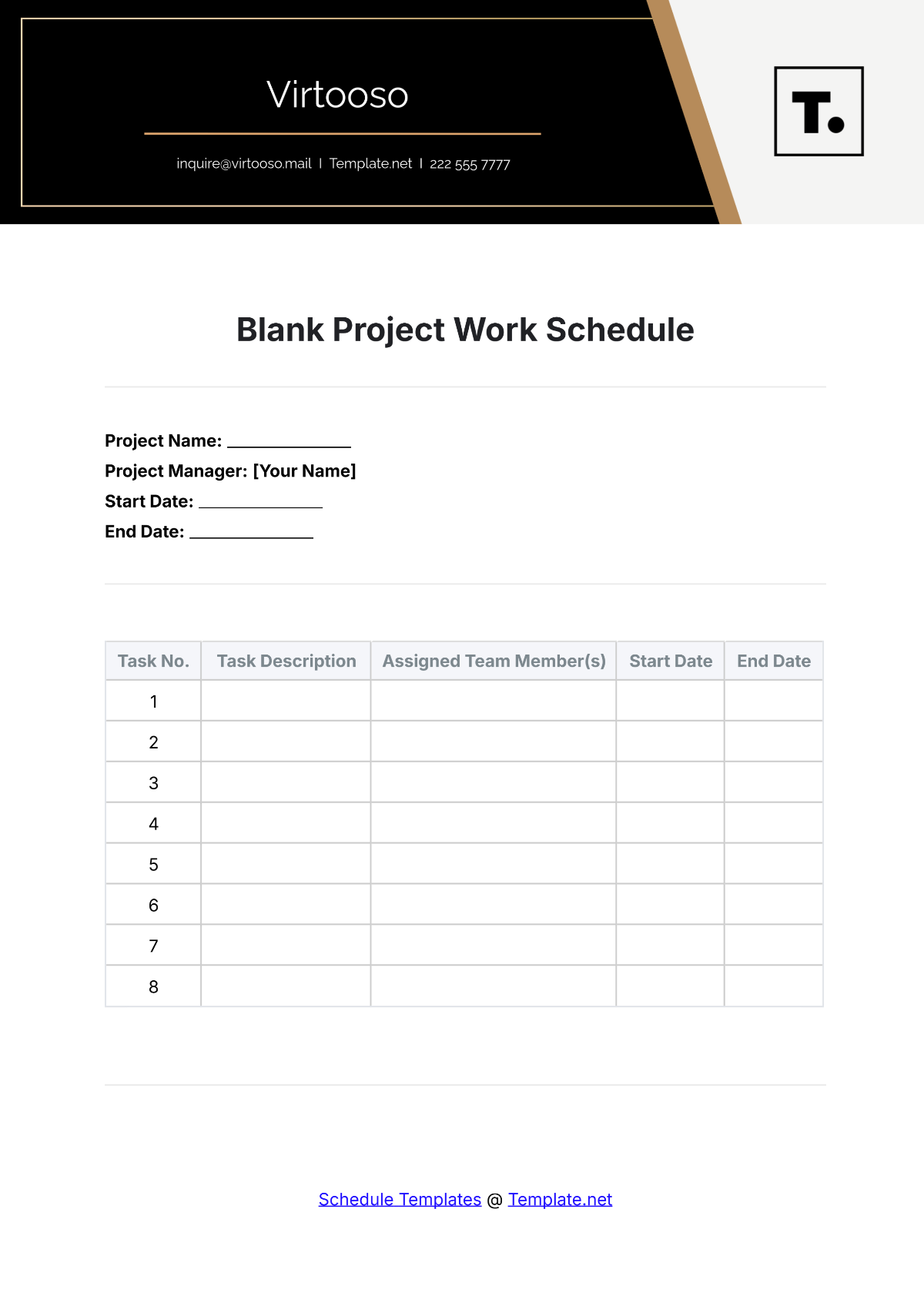 Free Blank Project Work Schedule Template