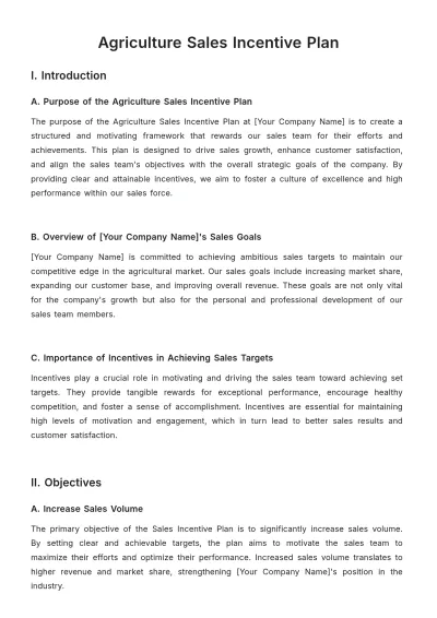 Free Agriculture Sales Incentive Plan Template to Edit Online