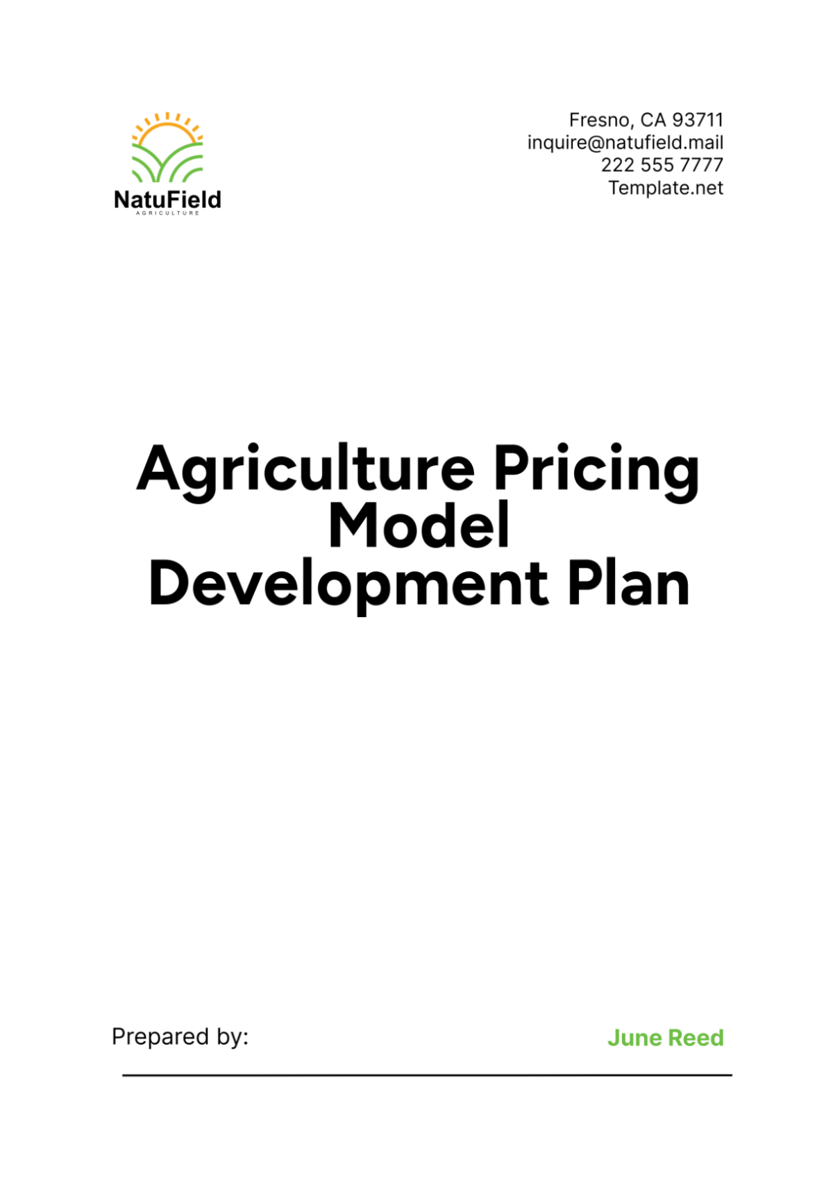 Agriculture Pricing Model Development Plan Template