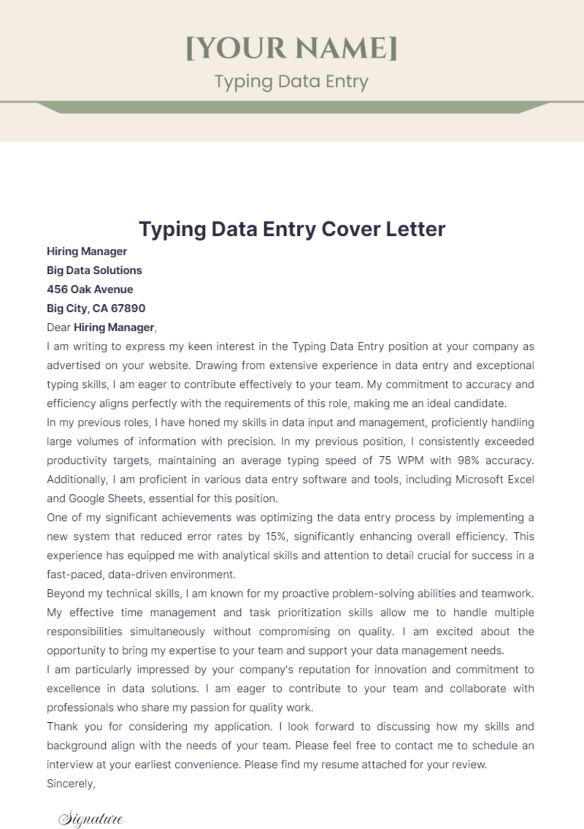 Typing Data Entry Cover Letter - Edit Online & Download