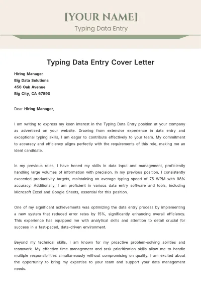 Free Typing Data Entry Cover Letter to Edit Online