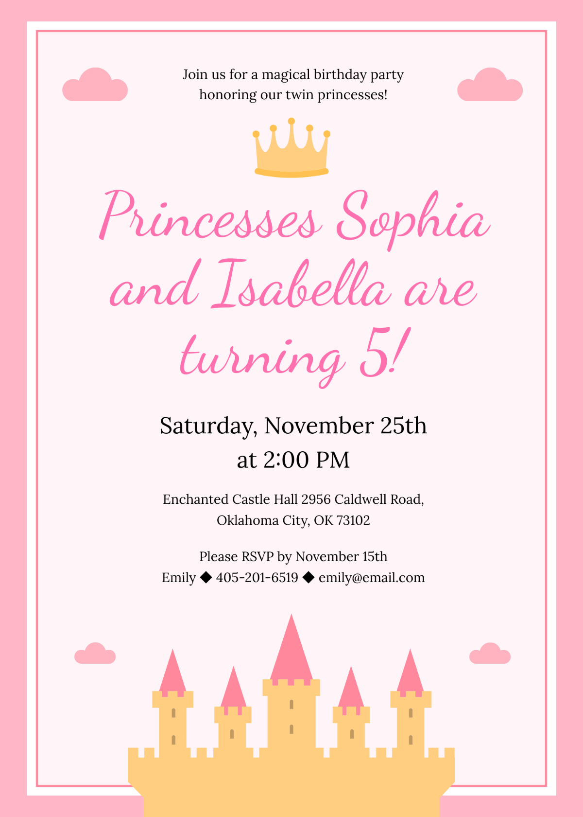 Twin Princess Birthday Party Invitation