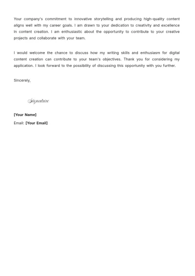 Free Content Writer Entry Level Cover Letter to Edit Online