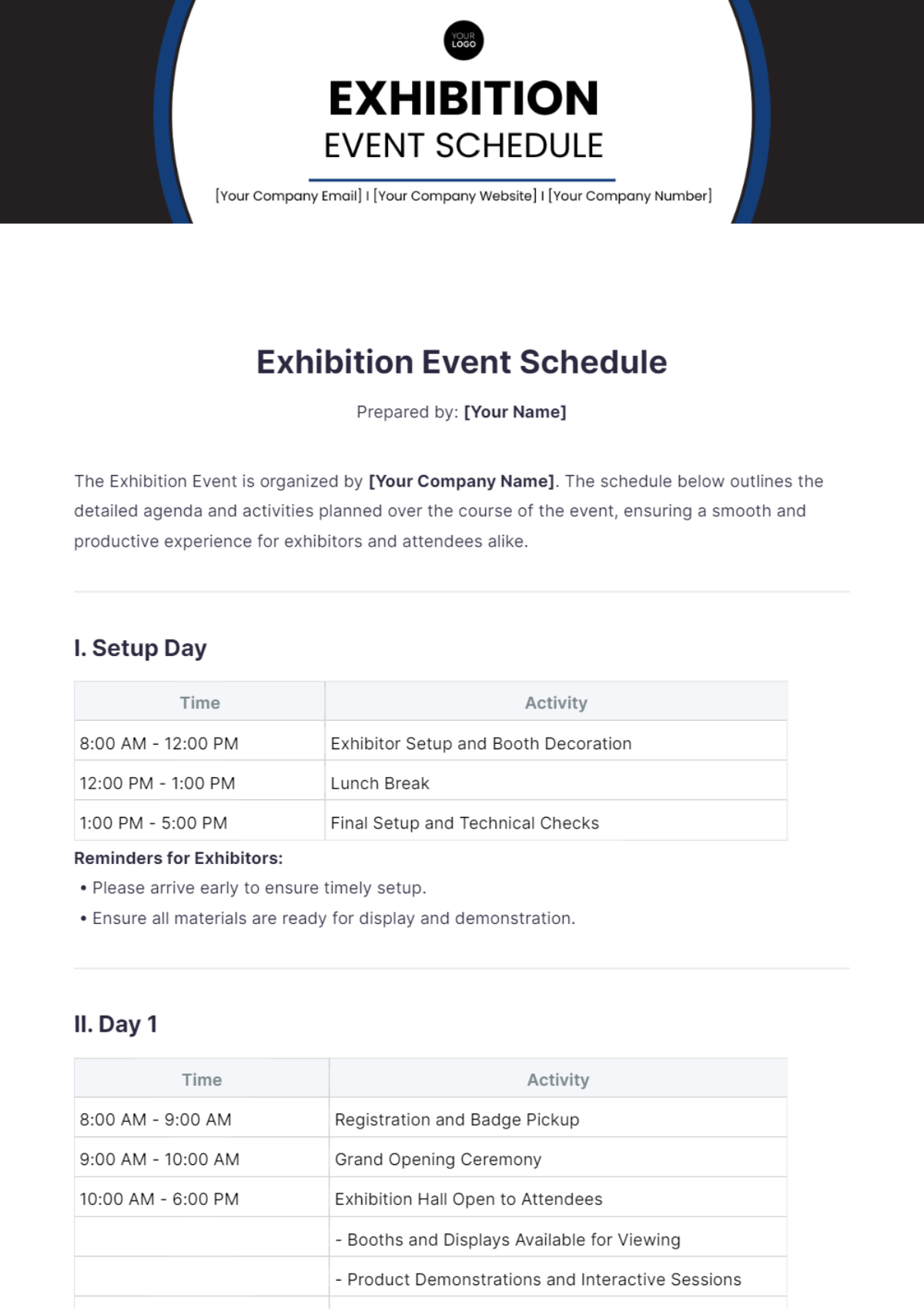 Exhibition Event Schedule Template - Edit Online & Download