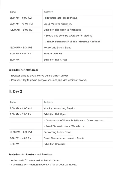 Free Exhibition Event Schedule Template to Edit Online