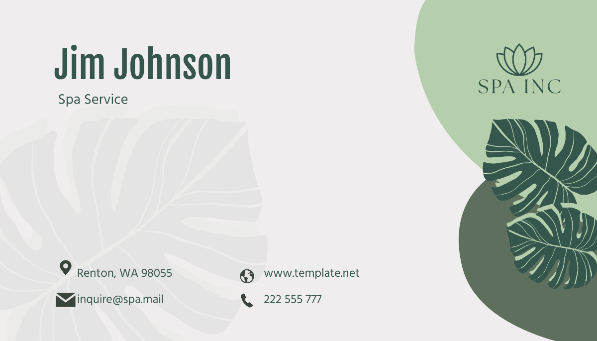 Spa Management Business Card