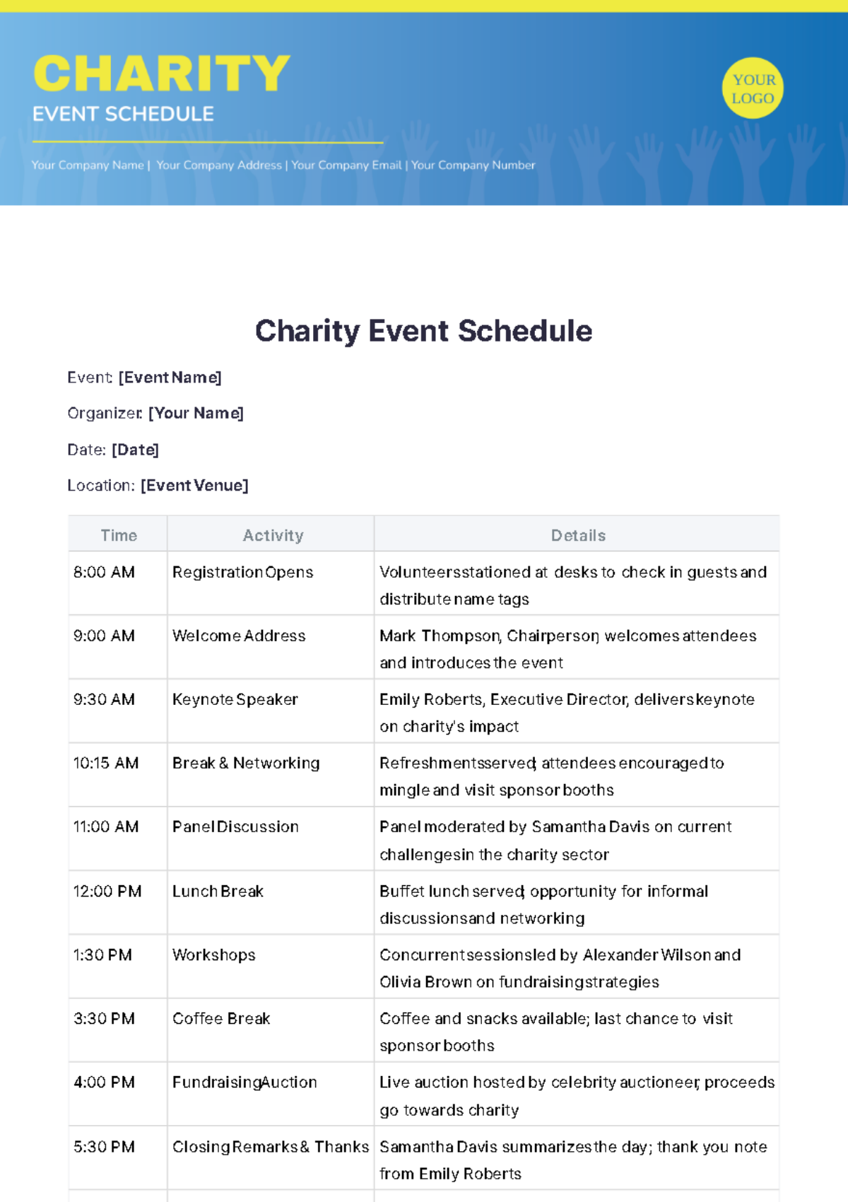 Charity Event Schedule Template - Edit Online & Download