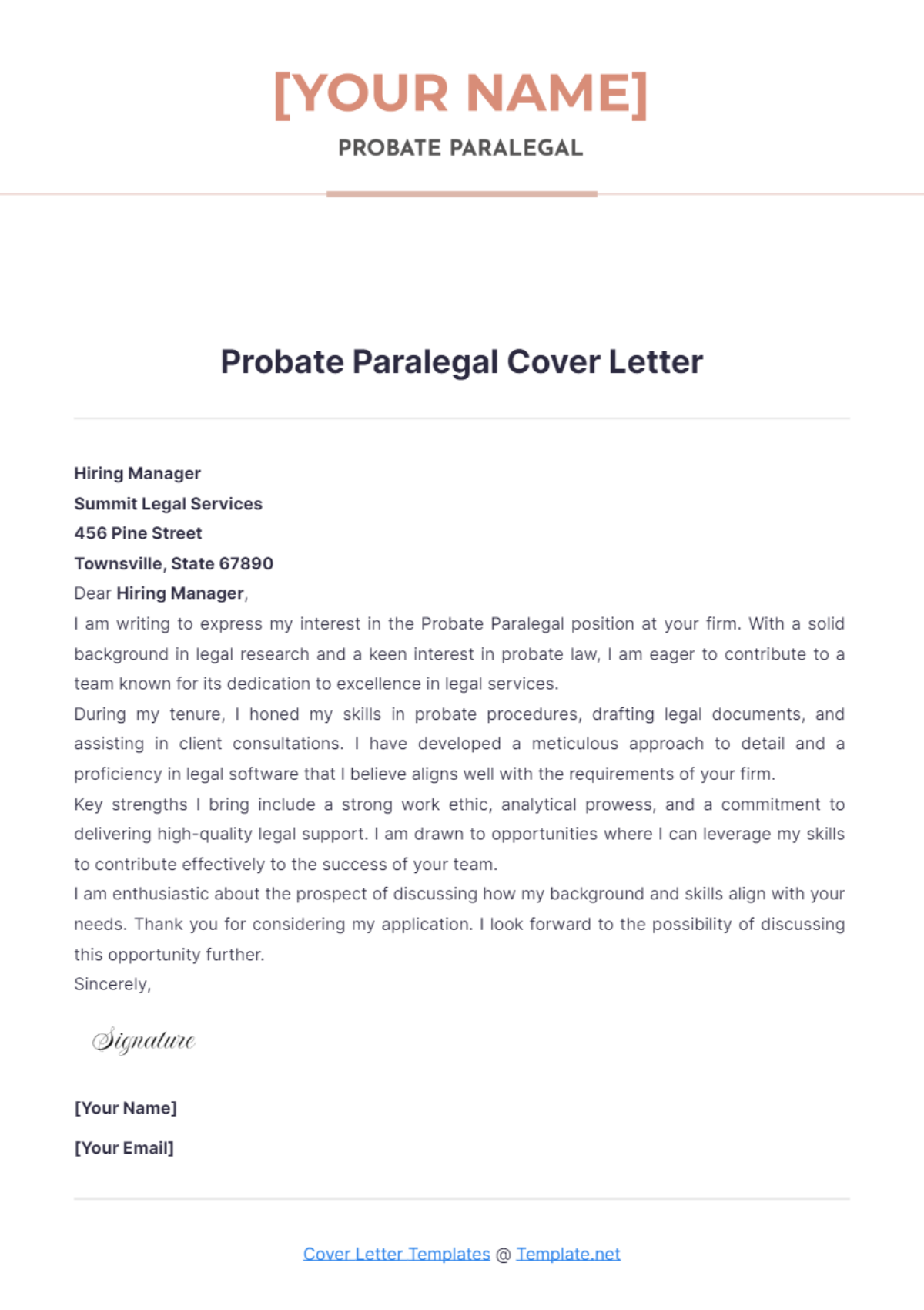 Probate Paralegal Cover Letter - Edit Online & Download