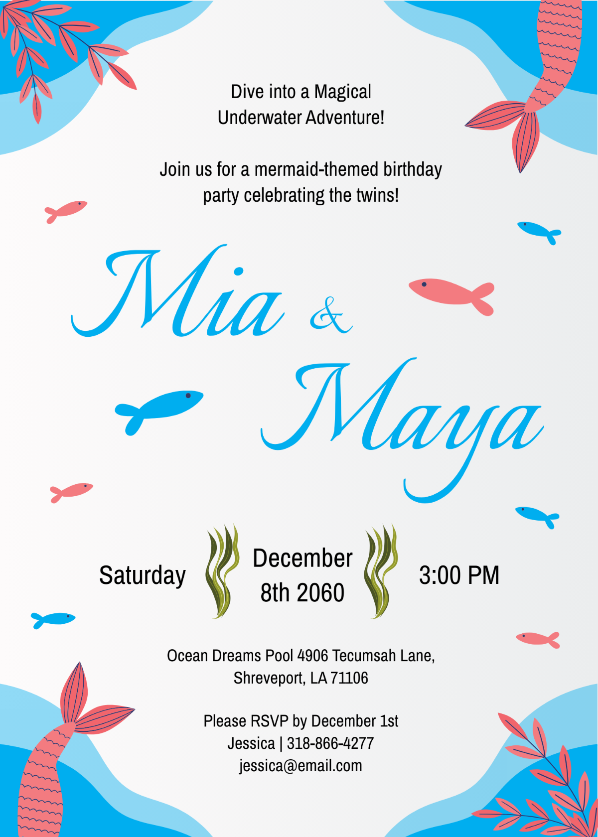 Twins Mermaid Birthday Invitation
